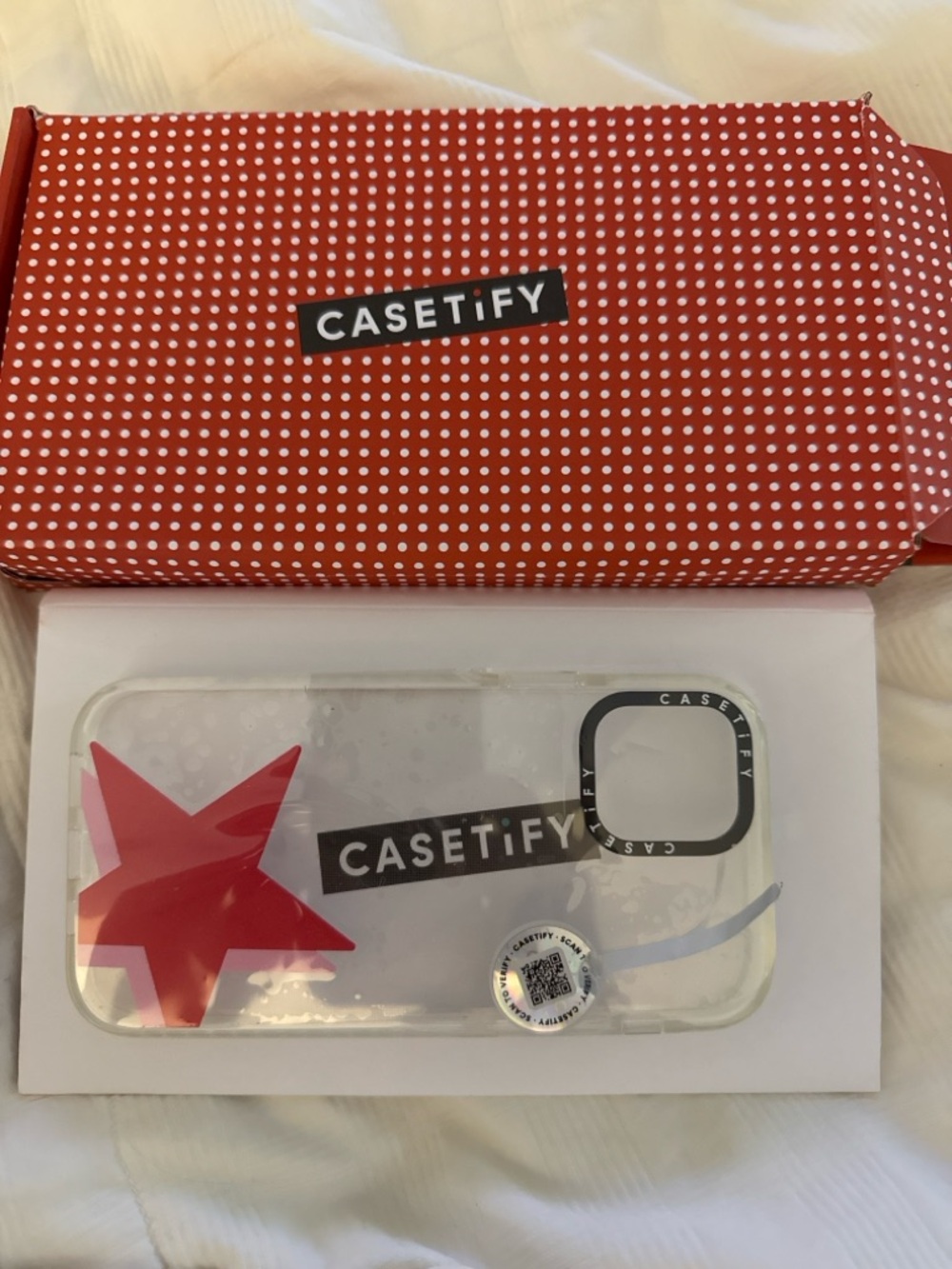 NWOT CASETiFY Clear iPhone 12 / 12 Pro Clear Case Pink Red Star Accent Authentic